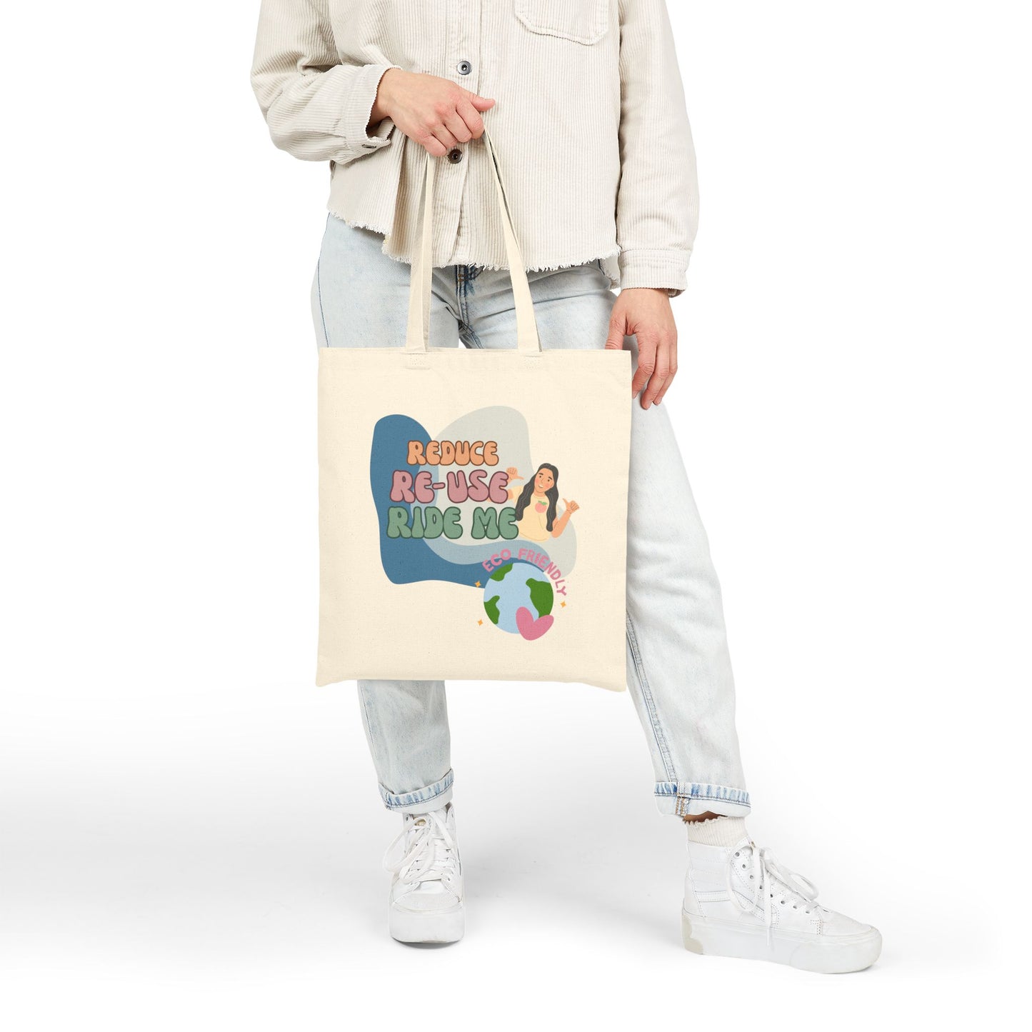 Reduce Re-Use Ride Me- 100% Cotton Eco-Friendly Tote Bag