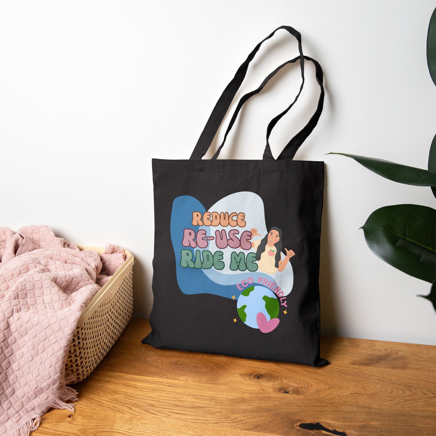 Reduce Re-Use Ride Me- 100% Cotton Eco-Friendly Tote Bag