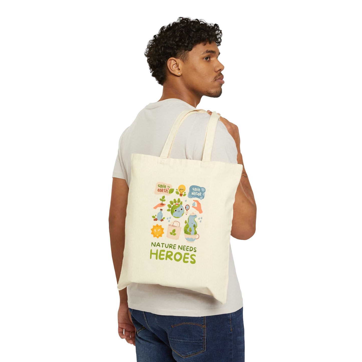 Nature Needs Heroes Tote Bag, 100% Cotton Eco-Friendly Bag