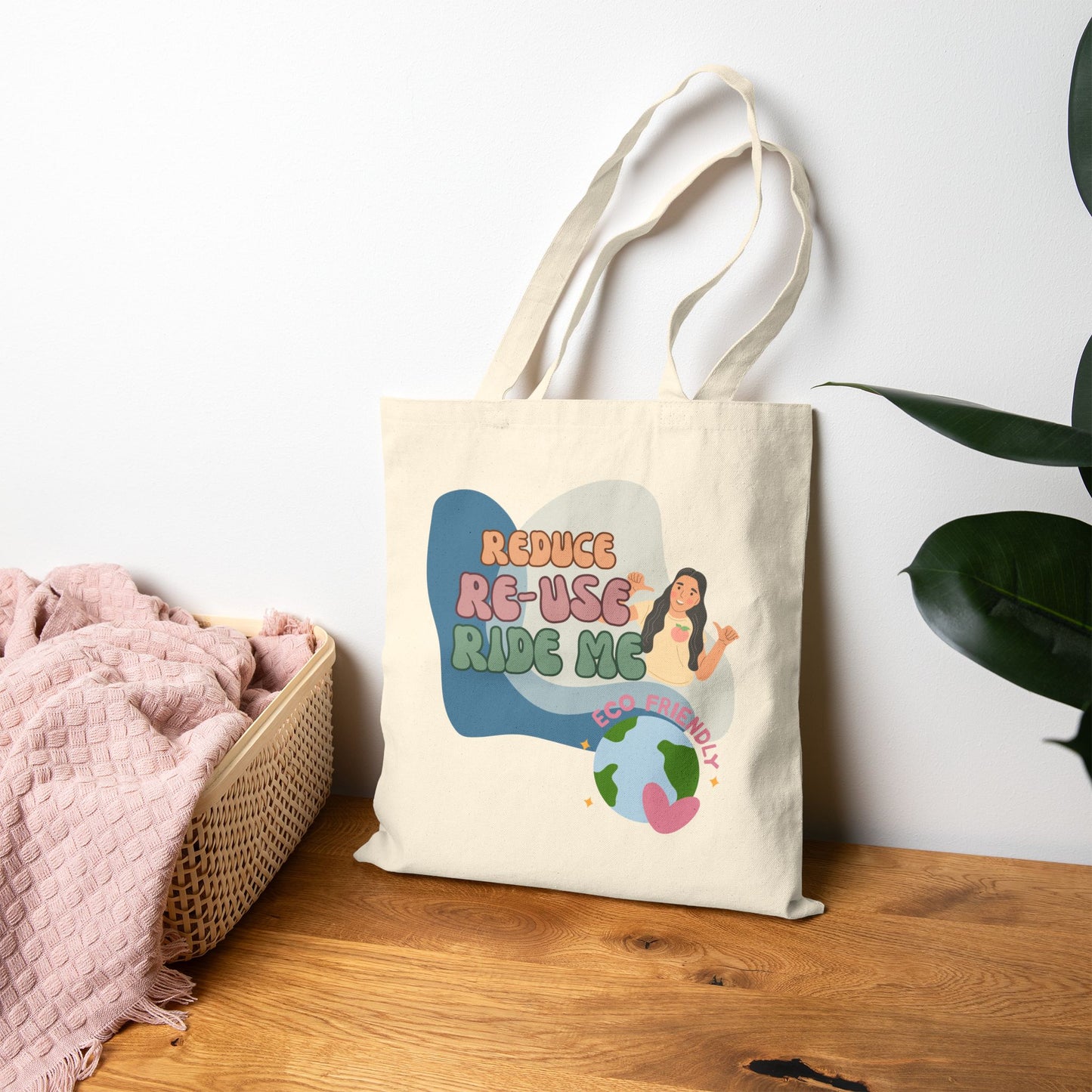 Reduce Re-Use Ride Me- 100% Cotton Eco-Friendly Tote Bag