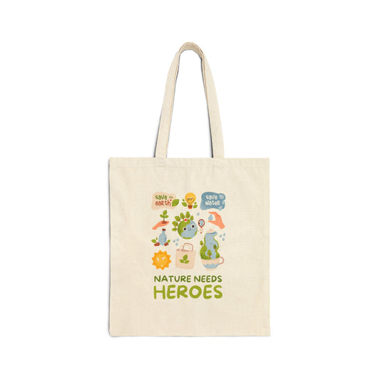 Nature Needs Heroes Tote Bag, 100% Cotton Eco-Friendly Bag