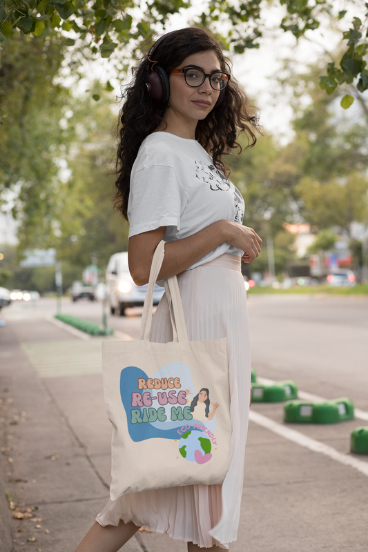 Reduce Re-Use Ride Me- 100% Cotton Eco-Friendly Tote Bag